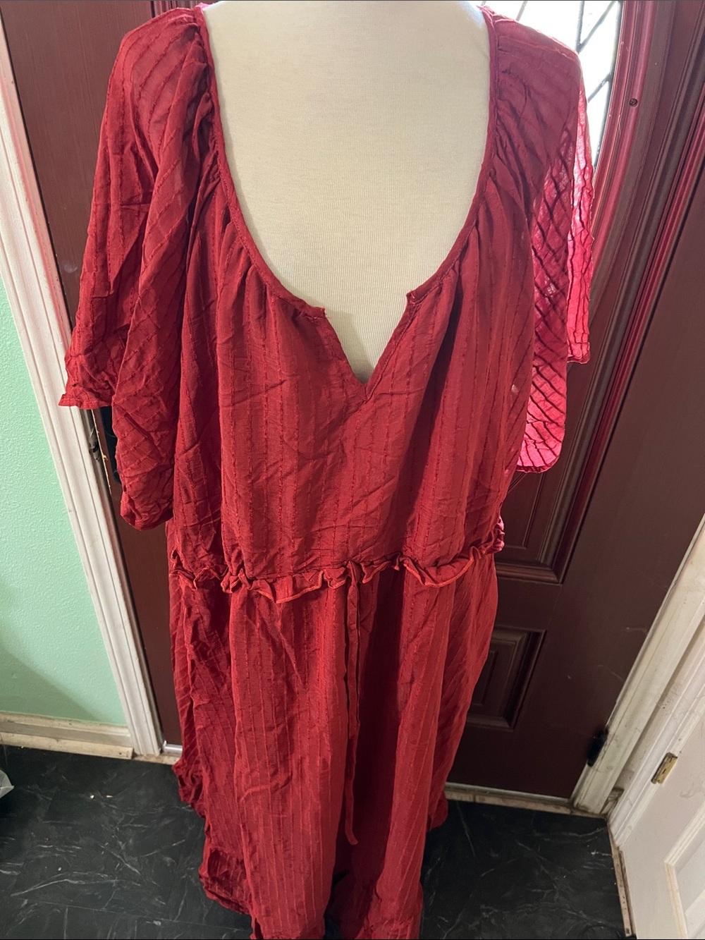 BloomChic Red Boho Maxi Dress with V-Notch Neck - Picture 2 of 4